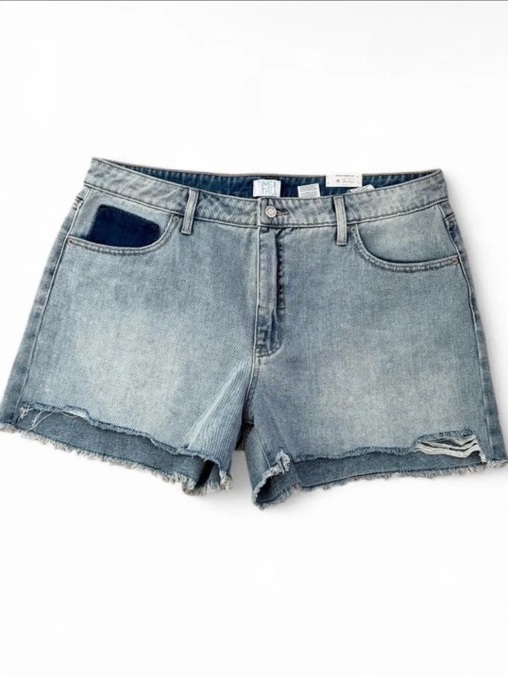 Time and Tru Washed Blue Distressed Denim Cutoff Shorts